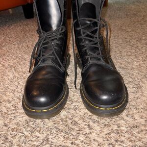 Dr. Martens Black Leather Boots with Yellow Stitching
